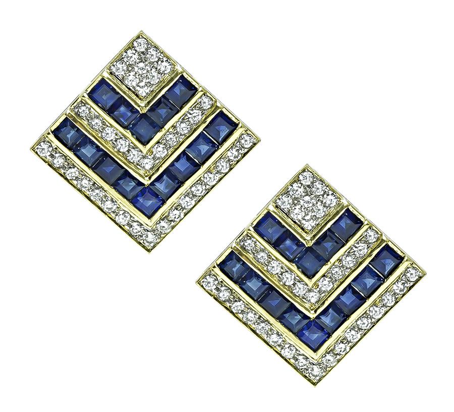 Estate 4.00ct Sapphire 2.00ct Diamond 18k Gold Earrings