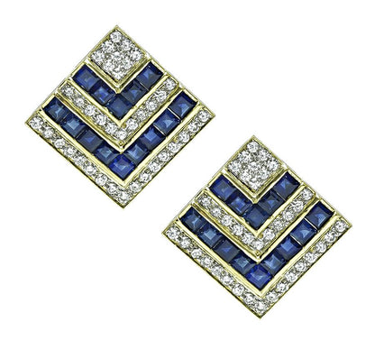 Estate 4.00ct Sapphire 2.00ct Diamond 18k Gold Earrings