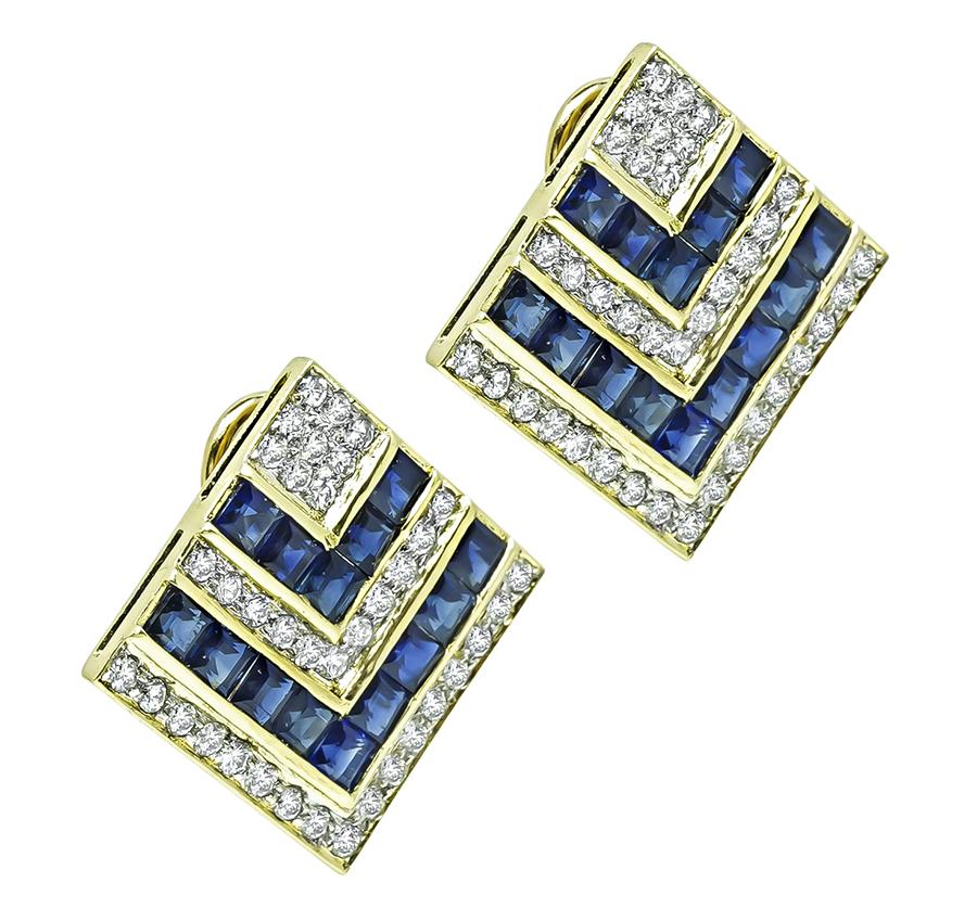 Estate 4.00ct Sapphire 2.00ct Diamond 18k Gold Earrings