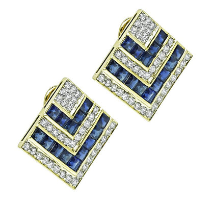 Estate 4.00ct Sapphire 2.00ct Diamond 18k Gold Earrings