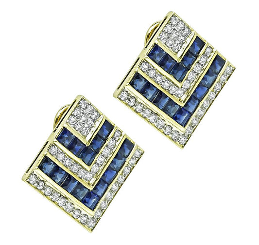 Estate 4.00ct Sapphire 2.00ct Diamond 18k Gold Earrings