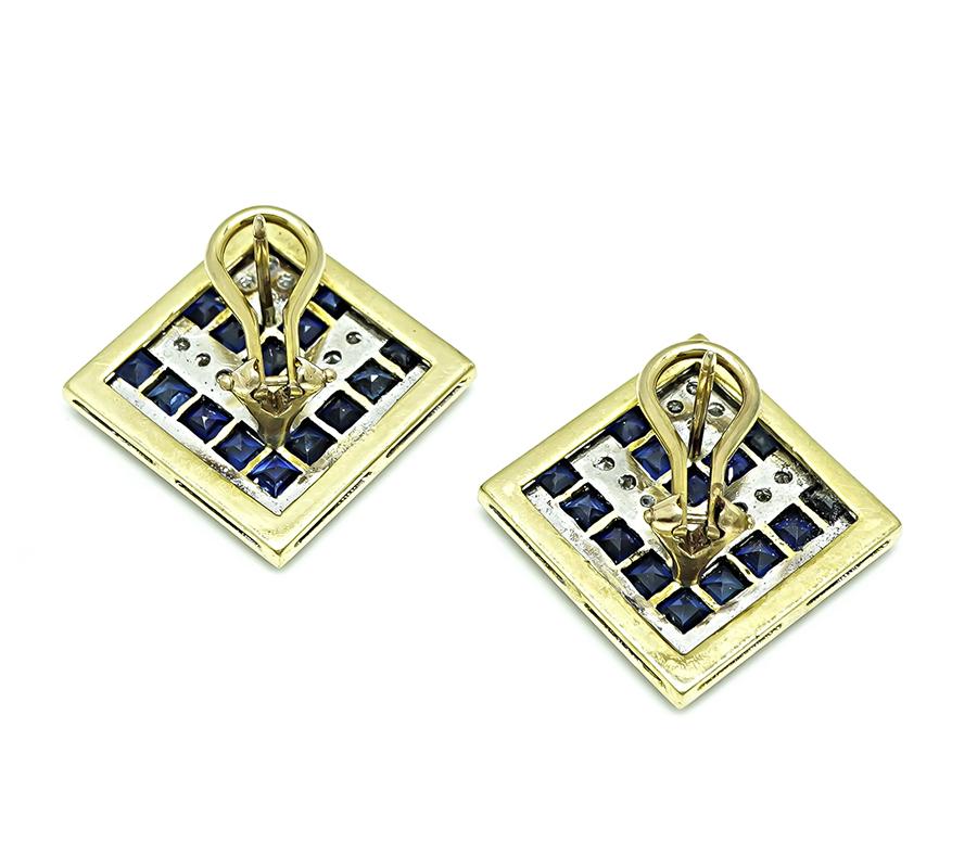 Estate 4.00ct Sapphire 2.00ct Diamond 18k Gold Earrings