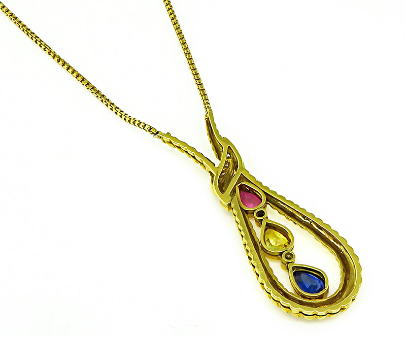 Estate 2.49ct Sapphire 0.21ct Diamond Gold Pendant Necklace