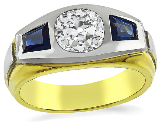 Estate 1.15ct Diamond 0.60ct Sapphire Men's Ring