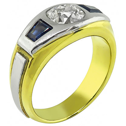 Estate 1.15ct Diamond 0.60ct Sapphire Men's Ring