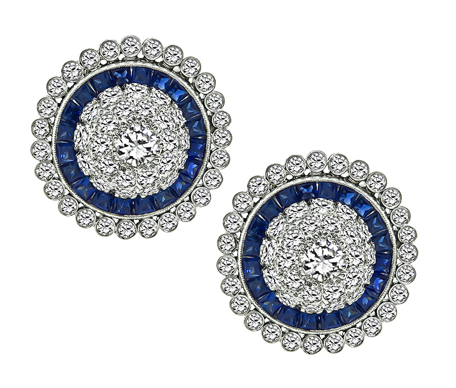 Estate 3.00ct Diamond 1.20ct Sapphire Earrings
