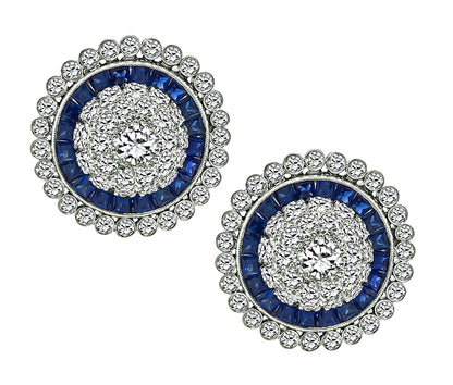 Estate 3.00ct Diamond 1.20ct Sapphire Earrings