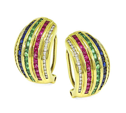 Estate 1.70ct Precious Gemstone 0.60ct Diamond 18k Yellow Gold Earrings