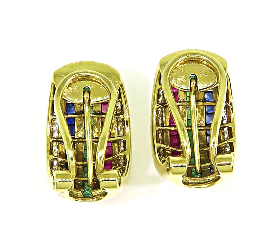 Estate 1.70ct Precious Gemstone 0.60ct Diamond 18k Yellow Gold Earrings