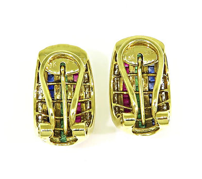 Estate 1.70ct Precious Gemstone 0.60ct Diamond 18k Yellow Gold Earrings