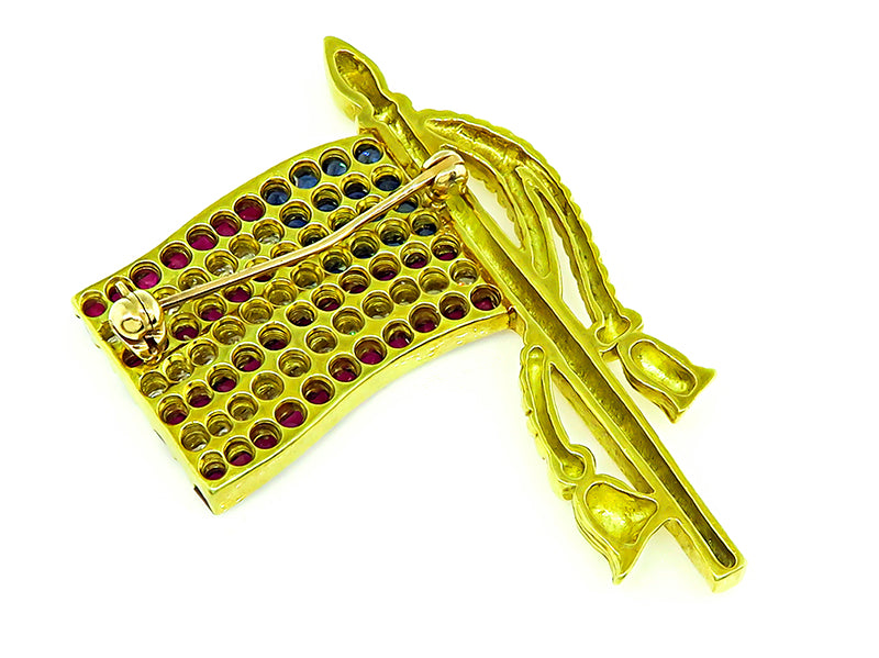 Estate 1.00ct Diamond 1.40ct Ruby 0.90ct Sapphire American Flag Pin