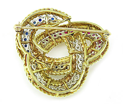 Vintage 1.40ct Diamond 1.40ct Sapphire 1.40ct Ruby Love Knot Pin