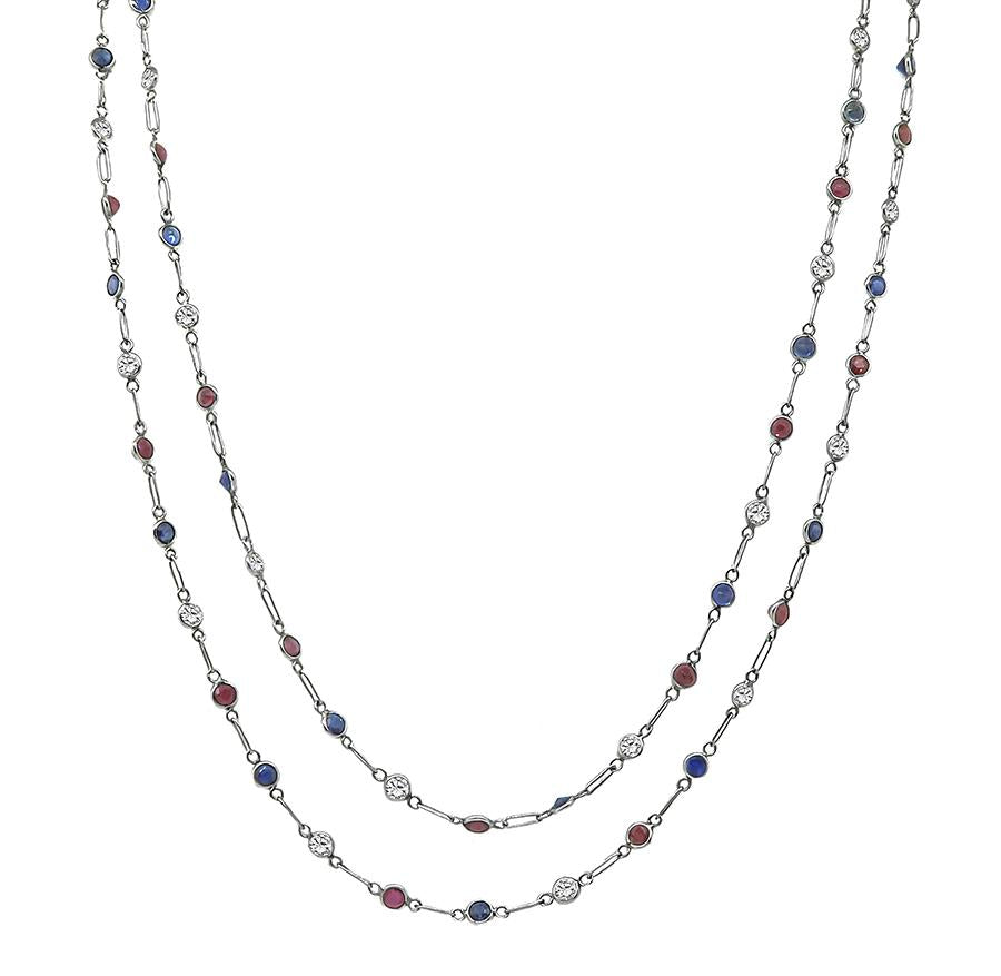 2.40ct Diamond 3.00ct Sapphire 3.00ct Diamond Platinum By The Yard Necklace