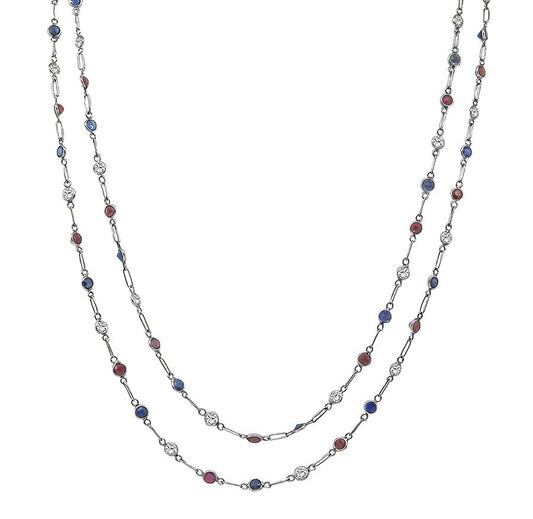 2.40ct Diamond 3.00ct Sapphire 3.00ct Diamond Platinum By The Yard Necklace