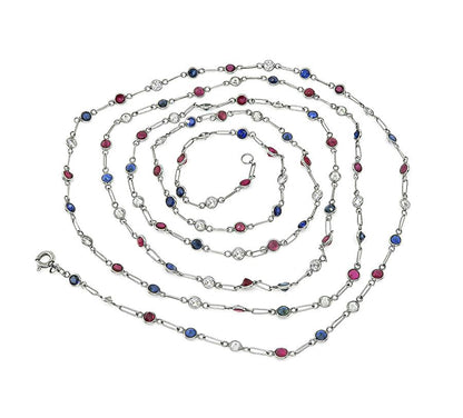 2.40ct Diamond 3.00ct Sapphire 3.00ct Diamond Platinum By The Yard Necklace