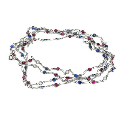 2.40ct Diamond 3.00ct Sapphire 3.00ct Diamond Platinum By The Yard Necklace