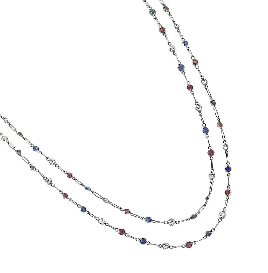 2.40ct Diamond 3.00ct Sapphire 3.00ct Diamond Platinum By The Yard Necklace