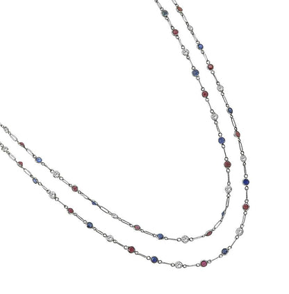 2.40ct Diamond 3.00ct Sapphire 3.00ct Diamond Platinum By The Yard Necklace