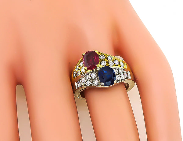 Estate 1.00ct Sapphire 1.00ct Ruby 0.95ct Diamond Ring