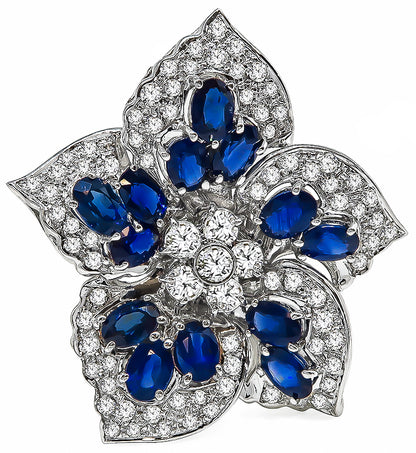 Estate 6.50ct Sapphire 3.00ct Diamond Flower Pin