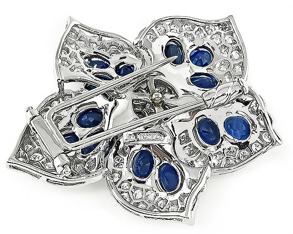 Estate 6.50ct Sapphire 3.00ct Diamond Flower Pin