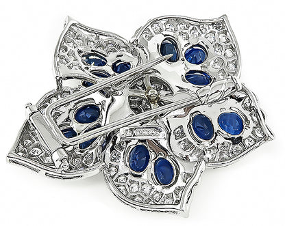 Estate 6.50ct Sapphire 3.00ct Diamond Flower Pin