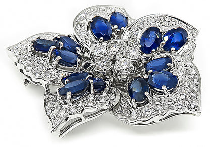 Estate 6.50ct Sapphire 3.00ct Diamond Flower Pin