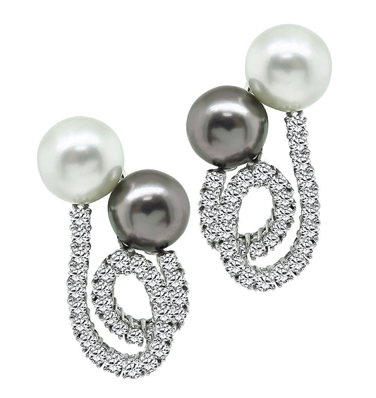 Estate 3.70ct Diamond South Sea Pearl Earrings