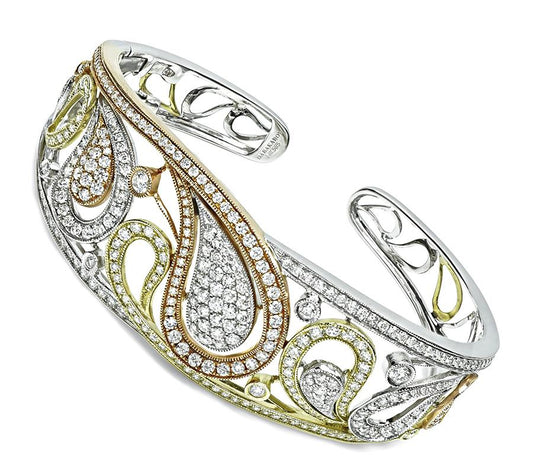 Estate 3.50ct Diamond Three Tone Gold Bangle