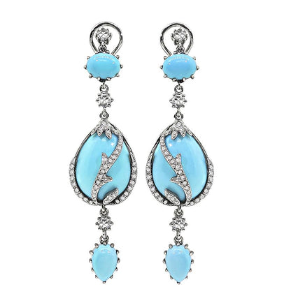 Estate Turquoise 6.50ct Diamond 18k White Gold Necklace and Earrings Set