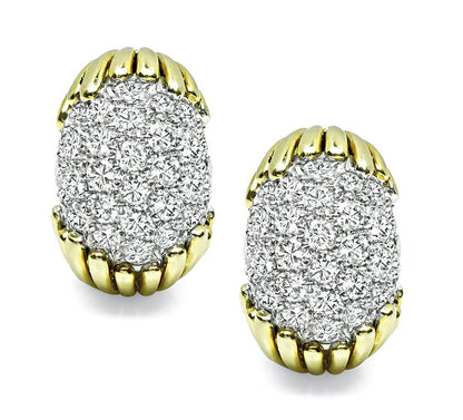 Estate 6.00ct Diamond Two Tone 18k Gold Earrings