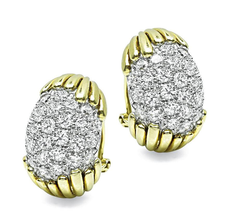 Estate 6.00ct Diamond Two Tone 18k Gold Earrings