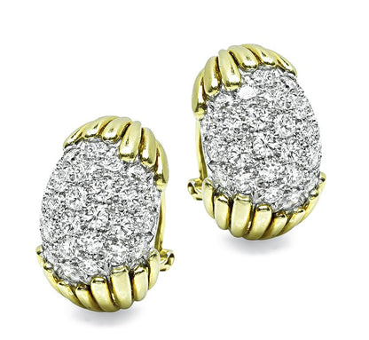 Estate 6.00ct Diamond Two Tone 18k Gold Earrings