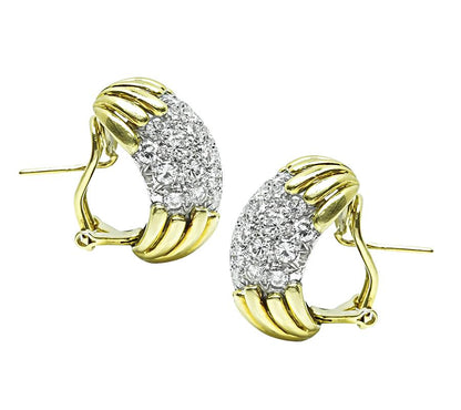 Estate 6.00ct Diamond Two Tone 18k Gold Earrings