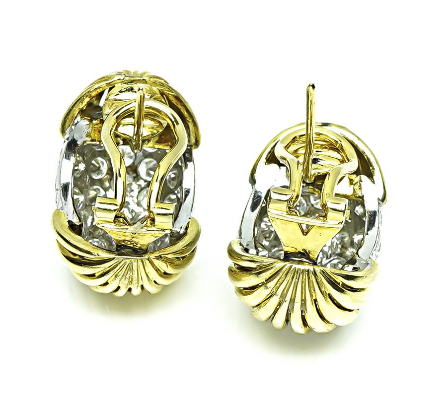Estate 6.00ct Diamond Two Tone 18k Gold Earrings