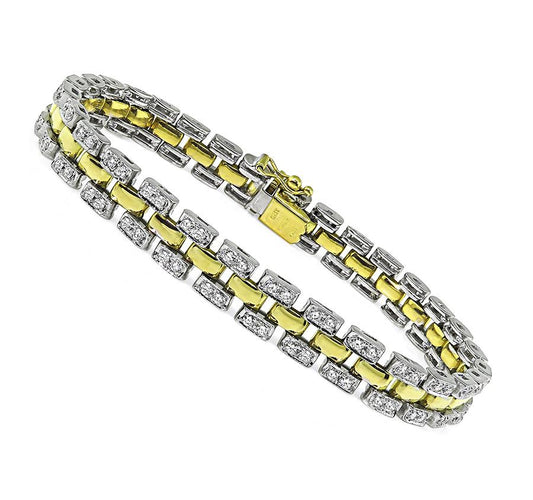 Estate 2.00ct Diamond Two Tone 18k White and Yellow Gold Bracelet