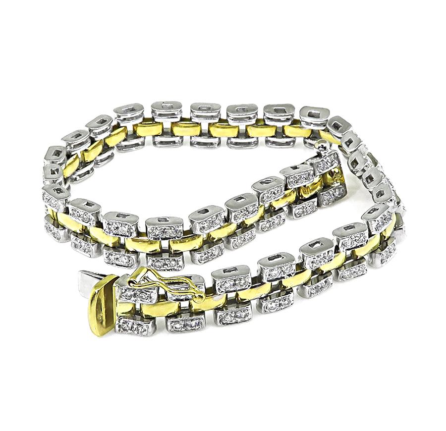 Estate 2.00ct Diamond Two Tone 18k White and Yellow Gold Bracelet