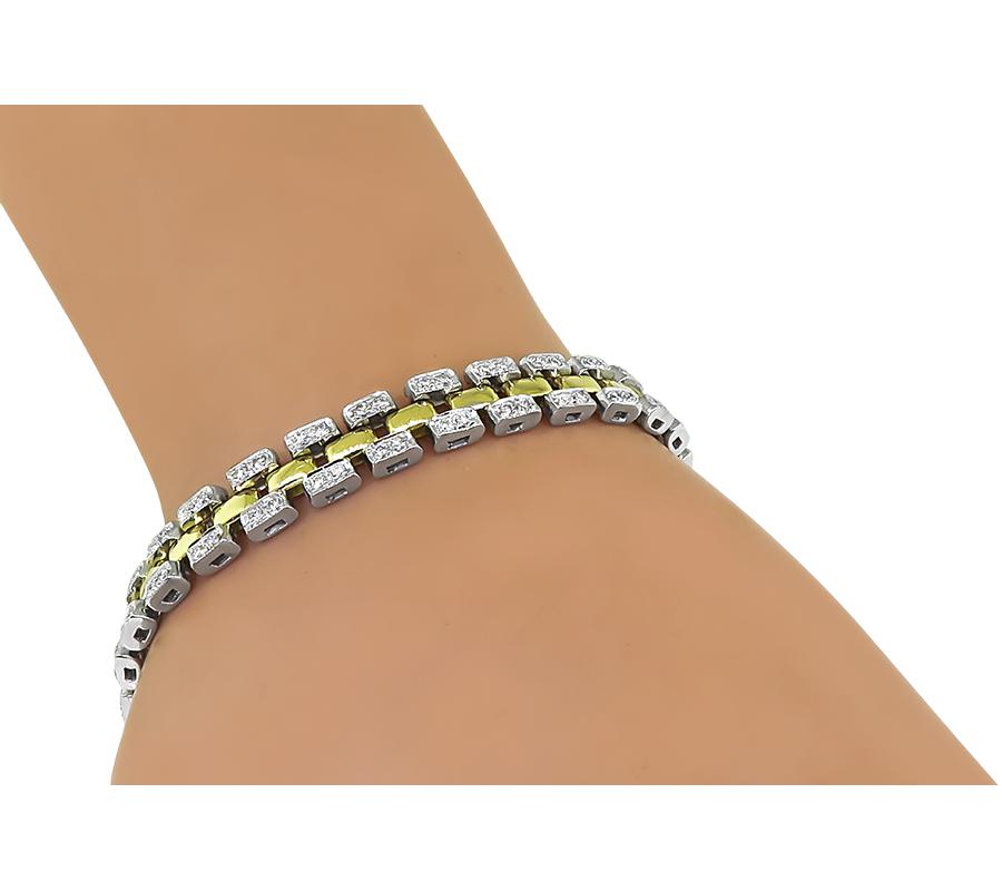 Estate 2.00ct Diamond Two Tone 18k White and Yellow Gold Bracelet