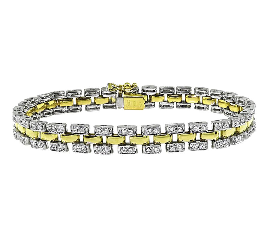 Estate 2.00ct Diamond Two Tone 18k White and Yellow Gold Bracelet