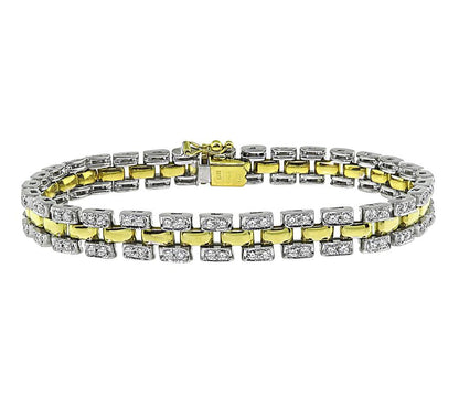 Estate 2.00ct Diamond Two Tone 18k White and Yellow Gold Bracelet