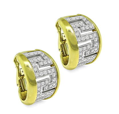 Estate 2.00ct Diamond Two Tone 18k Yellow and White Gold Earrings