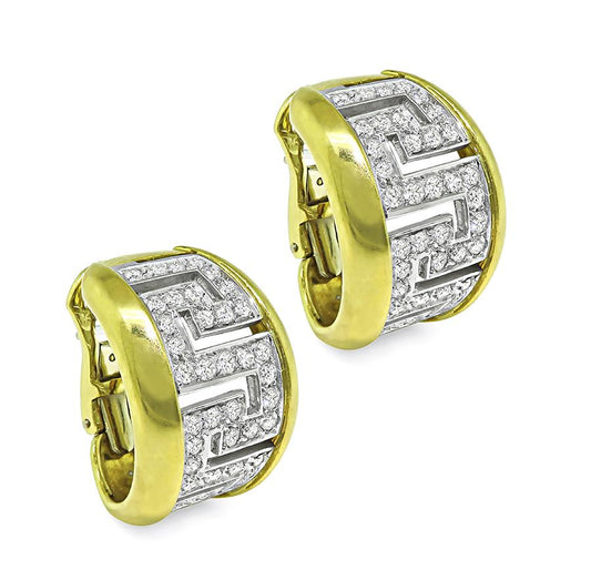 Estate 2.00ct Diamond Two Tone 18k Yellow and White Gold Earrings