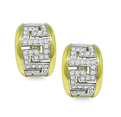 Estate 2.00ct Diamond Two Tone 18k Yellow and White Gold Earrings