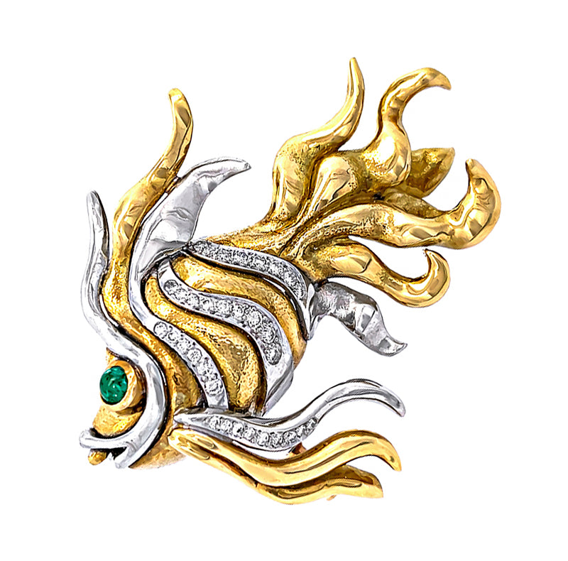 Estate 0.50ct Diamond Two Tone Gold Fish Pin