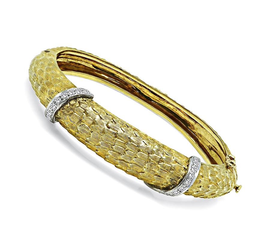 Estate 0.60ct Diamond 18k Yellow and White Gold Bangle