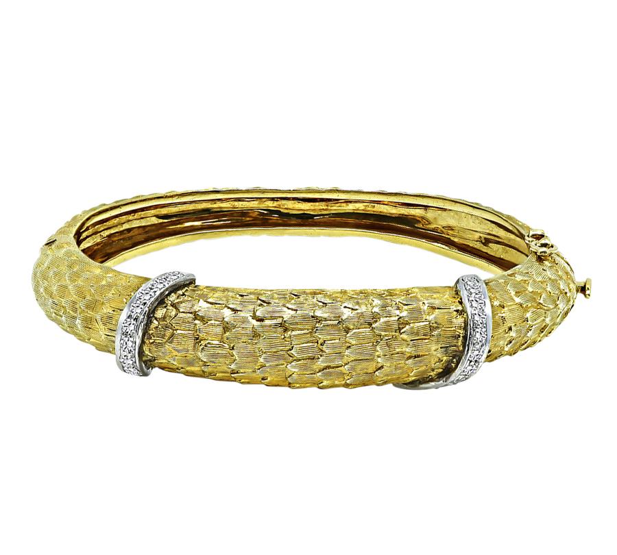 Estate 0.60ct Diamond 18k Yellow and White Gold Bangle