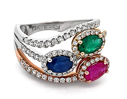 Estate Effy 1.50ct Diamond 1.70ct Precious Stone Three Tone Gold Ring