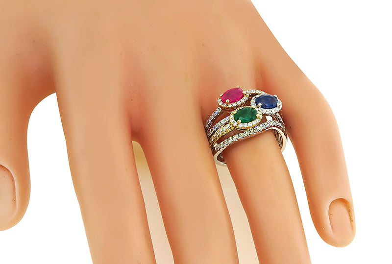 Estate Effy 1.50ct Diamond 1.70ct Precious Stone Three Tone Gold Ring