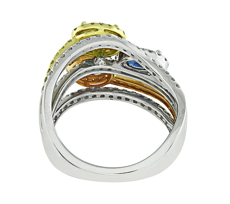 Estate Effy 1.50ct Diamond 1.70ct Precious Stone Three Tone Gold Ring