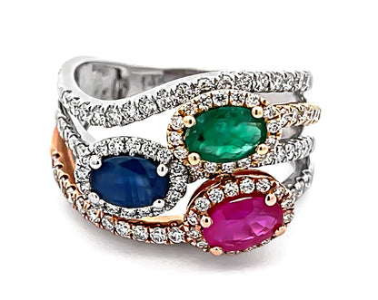 Estate Effy 1.50ct Diamond 1.70ct Precious Stone Three Tone Gold Ring